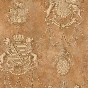Seabrook Designs OF30601 Olde Francais Brown and Gold Avignon Crest Wallpaper